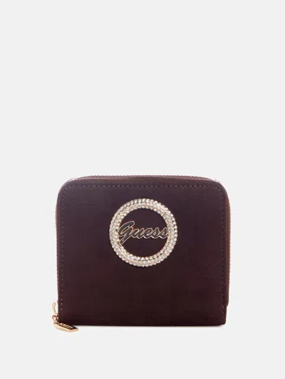 Guess Factory Lumina Faux-suede Small Zip-around Wallet In Burgundy