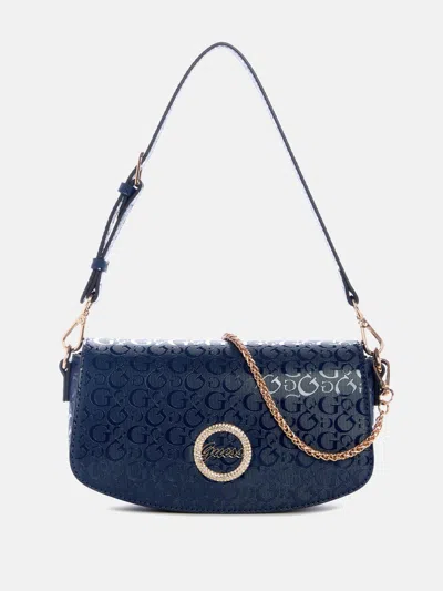 Guess Factory Lumina Logo Shine Shoulder Bag In Blue