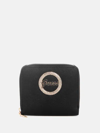 Guess Factory Lumina Saffiano Small Zip-around Wallet In Black