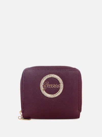 Guess Factory Lumina Saffiano Small Zip-around Wallet In Burgundy