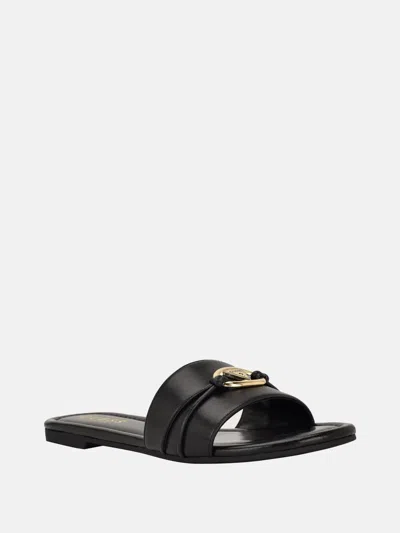 Guess Factory Lynzy Faux-leather Beach Slides In Black