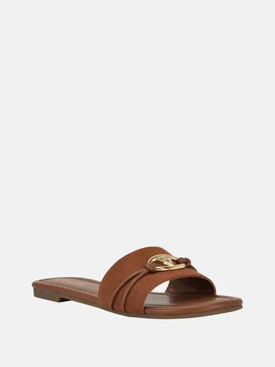 Guess Factory Lynzy Logo Beach Slides In Brown