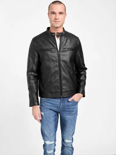 Guess Factory Mack Faux-leather Moto Jacket In Black
