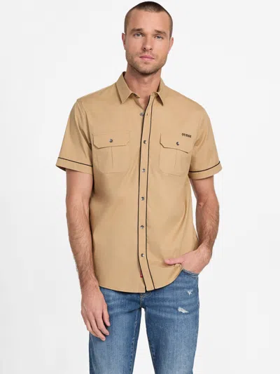 Guess Factory Malcome Poplin Short-sleeve Shirt In Beige