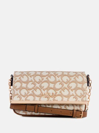 Guess Factory Marva Jacquard Logo Crossbody In Sand