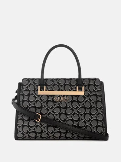 Guess Factory Marva Jacquard Logo Satchel In Gray
