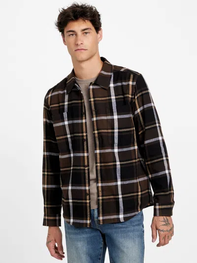 Guess Factory Mason Plaid Pocket Shirt In Brown
