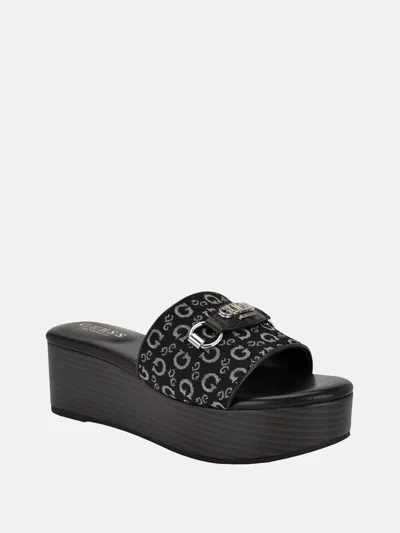 Guess Factory Matties Wooden Platform Sandals In Black