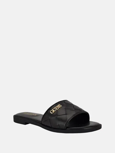 Guess Factory Meloria Faux-leather Woven Slides In Black