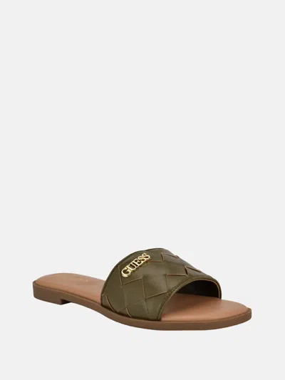 Guess Factory Meloria Faux-leather Woven Slides In Green