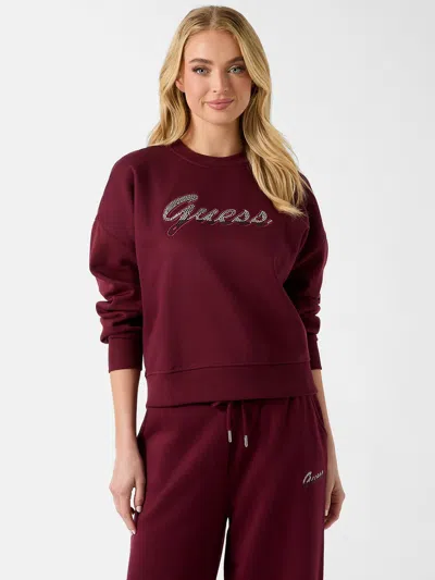 Guess Factory Mitzel Rhinestone Logo Crewneck In Red