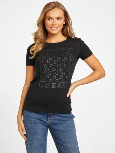 Guess Factory Naty Crewneck Rhinestone Tee In Black