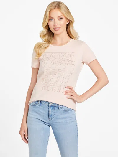 Guess Factory Naty Crewneck Rhinestone Tee In Pink