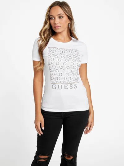 Guess Factory Naty Crewneck Rhinestone Tee In White
