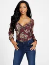 Guess Factory Nicole Floral Mesh Bodysuit In Red