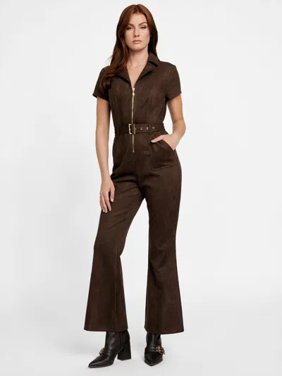 Guess Factory Nikita Faux-suede Jumpsuit In Brown