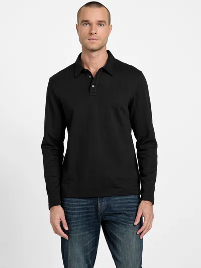 Guess Factory Noel Jacquard Long-sleeve Polo In Black