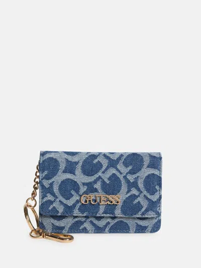 Guess Factory Nyra Denim Logo Keychain Card Case In Multi