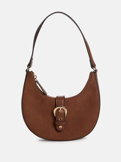 Guess Factory Nyra Suede Mini Shoulder Bag In Brown
