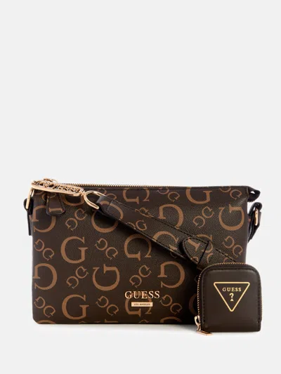 Guess Factory Oona Logo Top-zip Crossbody In Brown