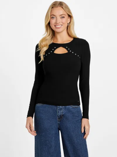 Guess Factory Orion Crystal Cutout Top In Black