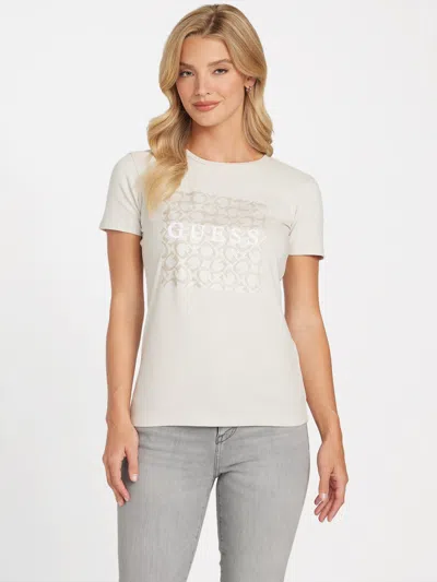 Guess Factory Orla Metallic Logo Tee In White