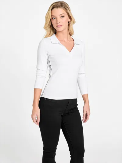 Guess Factory Page Long-sleeve Ribbed Top In White