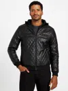 Guess Factory Pan Hooded Faux-leather Jacket In Black