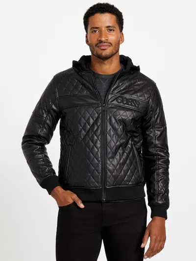 Guess Factory Pan Hooded Faux-leather Jacket In Black