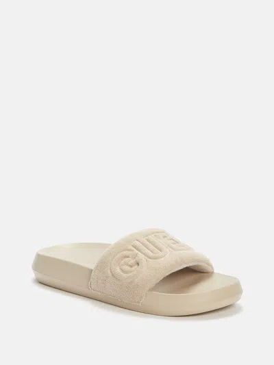 Guess Factory Paxtons Terry Cloth Pool Slides In Beige
