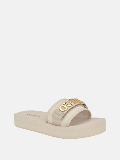 Guess Factory Peers Logo Slide Sandals In Beige
