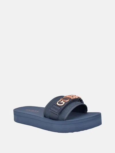 Guess Factory Peers Logo Slide Sandals In Blue