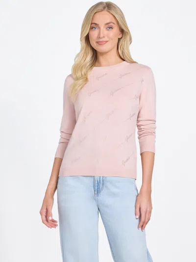 Guess Factory Peggy Rhinestone Logo Sweater In Pink