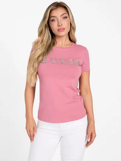 Guess Factory Peppa Rhinestone Logo Tee In Pink