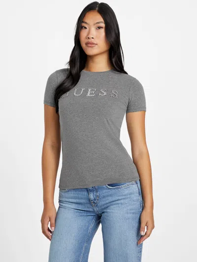 Guess Factory Peppa Rhinestone Logo Tee In Gray