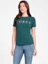 Guess Factory Pepper Rhinestone Logo Tee In Green