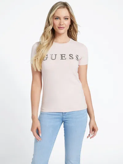 Guess Factory Pepper Rhinestone Logo Tee In Pink