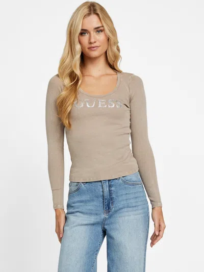 Guess Factory Pepper Ribbed Logo Top In Brown