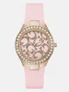 Guess Factory Pink And Rose-gold Tone Analog Silicon Watch In Pink