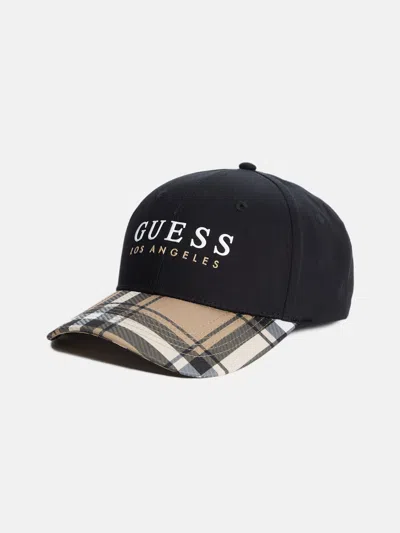 Guess Factory Plaid Baseball Hat In Black