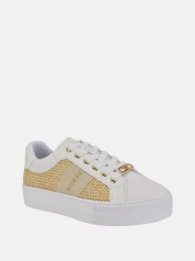 Guess Factory Prym Raffia Low-top Sneakers In White