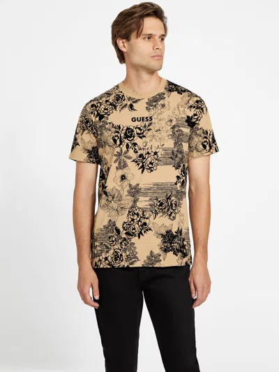 Guess Factory Quill Printed Tee In Brown