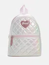 GUESS FACTORY QUILTED IRIDESCENT HEART LOGO BACKPACK