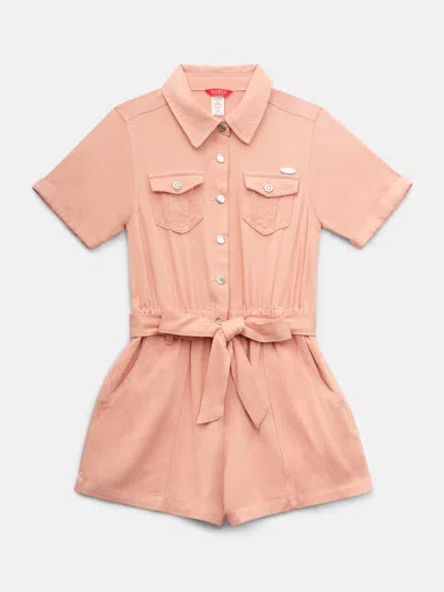 Guess Factory Kids' Rachel Twill Romper (7-14) In Pink