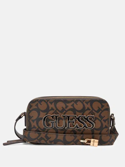 Guess Factory Reinee Mini Double-zip Crossbody In Brown