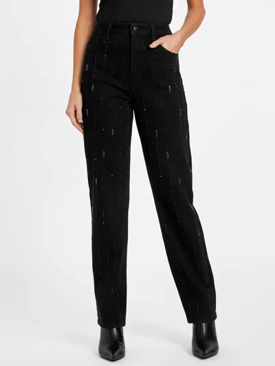 Guess Factory Renda Rhinestone High-rise Straight Jeans In Black
