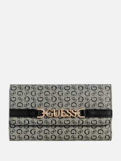 Guess Factory Rhiannon Logo Fold-over Clutch Wallet In Black