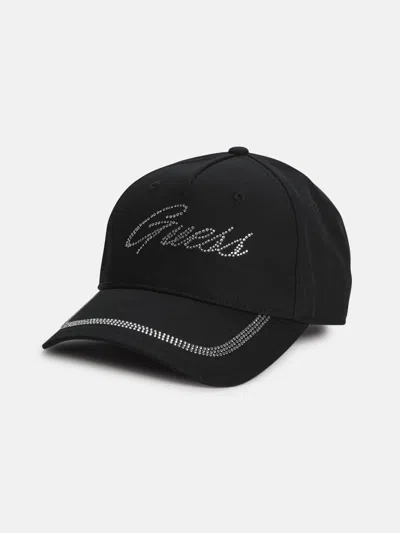 Guess Factory Rhinestone Baseball Hat In Black