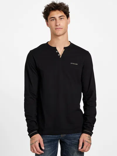 Guess Factory Ricardo Long-sleeve Henley Tee In Black