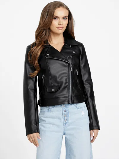 Guess Factory Rita Faux-leather Moto Jacket In Black